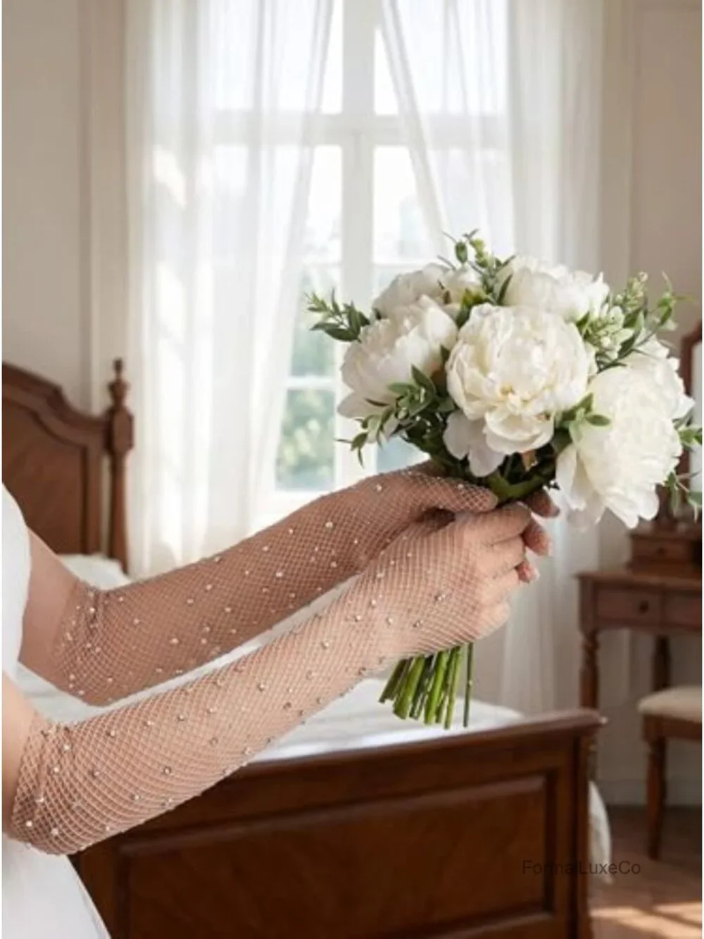 Rhinestone Fishnet Long Gloves Sparkly Glitter Fashion Opera Gloves